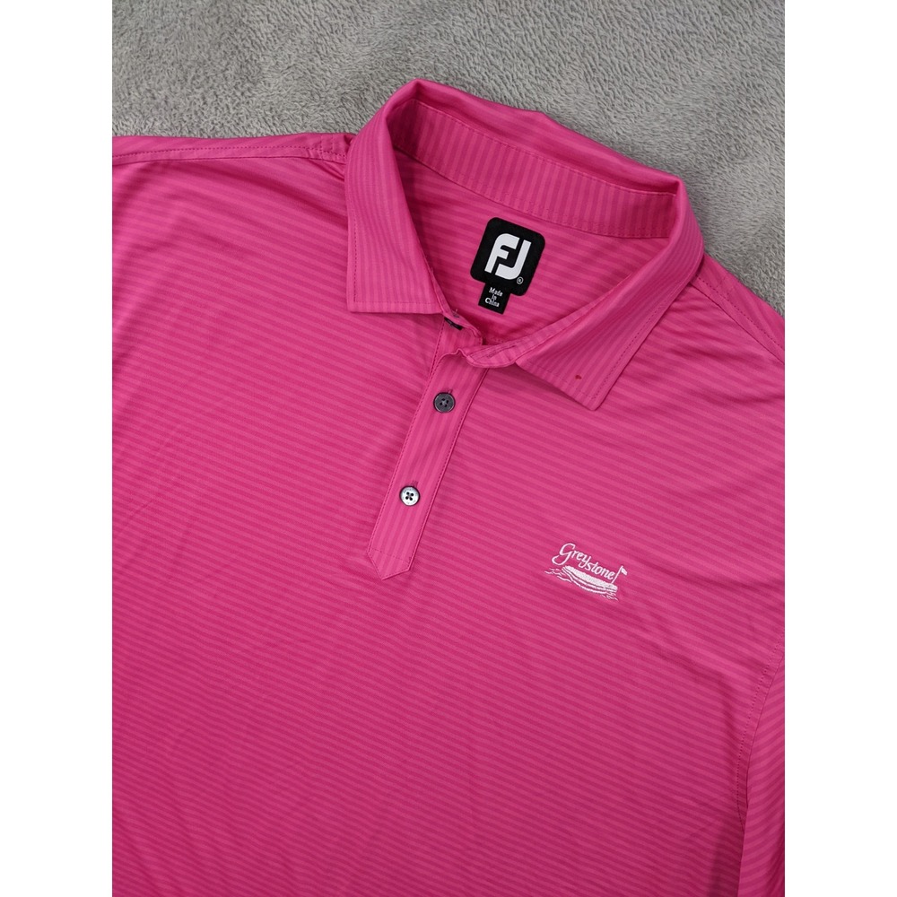 FJ FootJoy Graystone Golf Polo Shirt Mens XL Extra Large Pink Stripe Performance